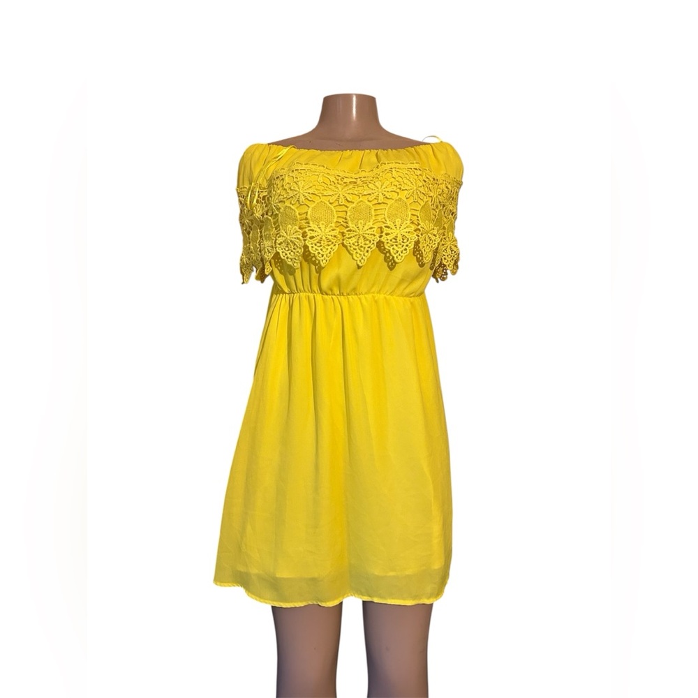 Gianni Bini Yellow Lace Off-Shoulder Mini Dress